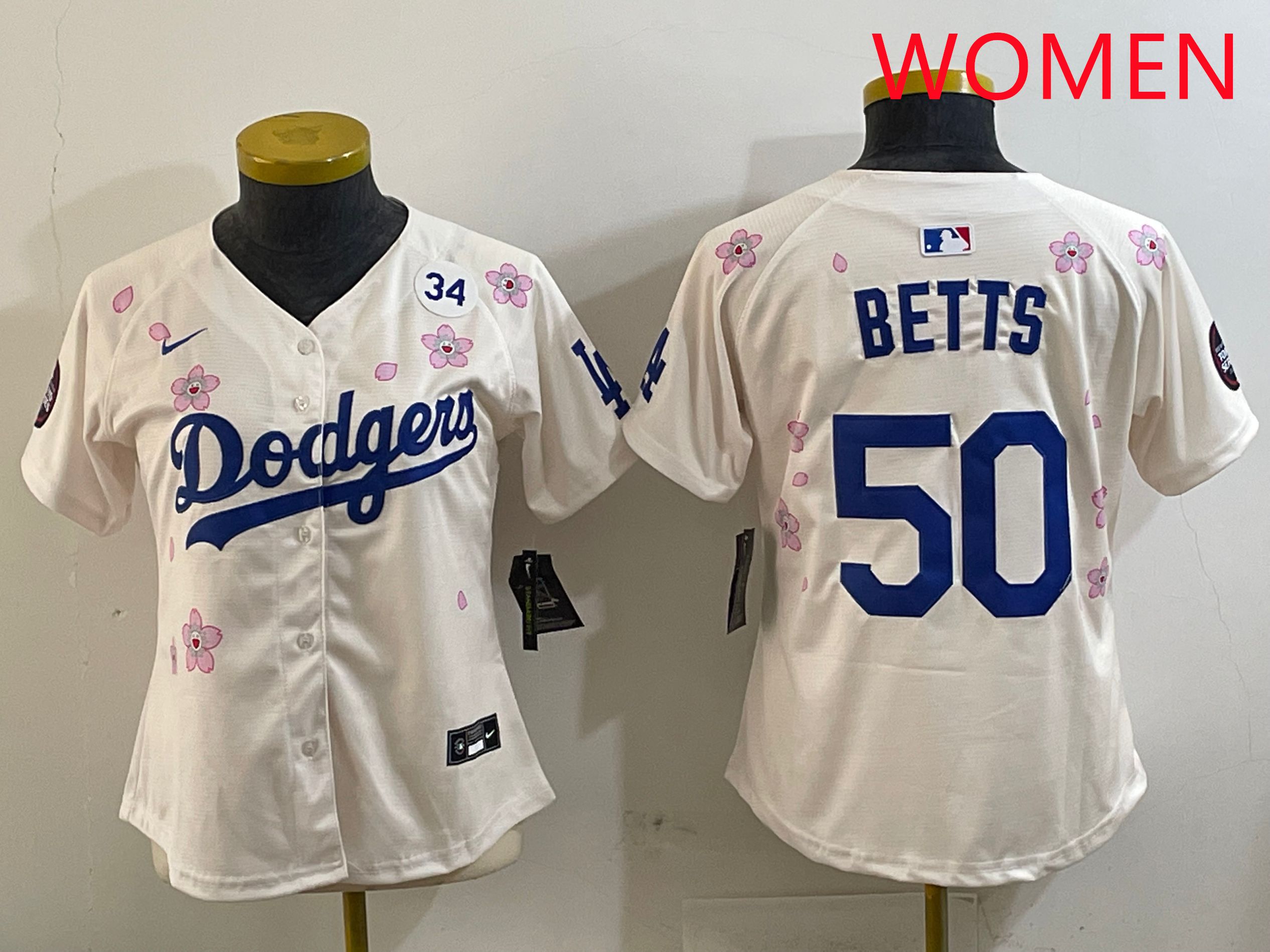 Women Los Angeles Dodgers #50 Betts Cream Sakura Edition 2025 Nike MLB Jersey style 4